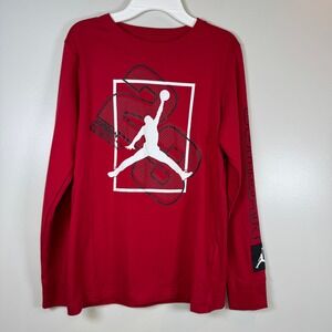 Jordan Jumpman Graphic T-Shirt Boys L Red Long Sleeve Nike Air Basketball